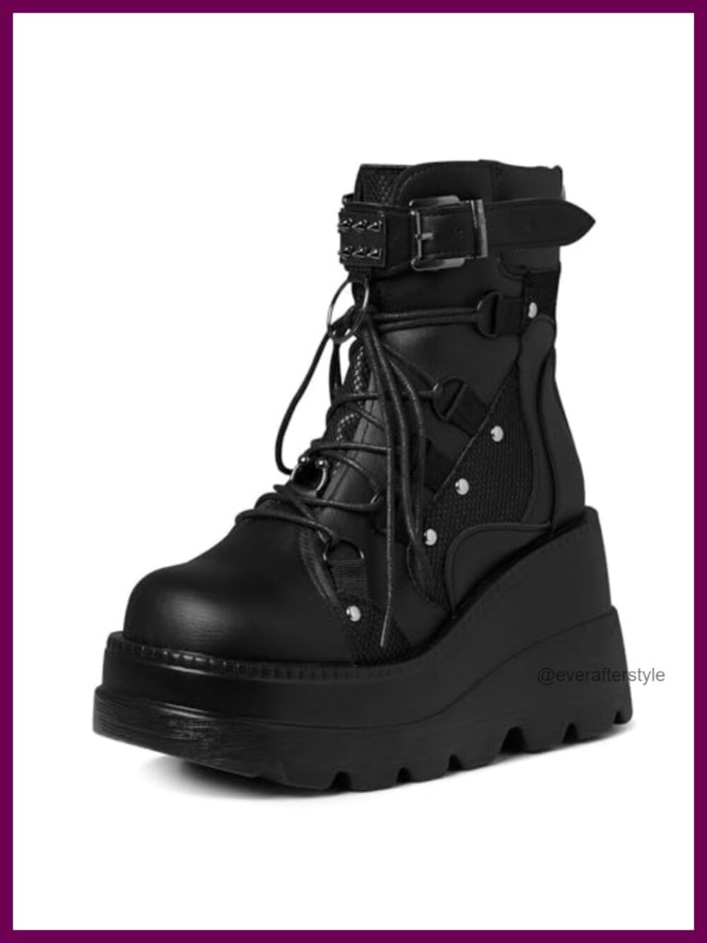 Women's Gothic Platform Ankle Boots with Wedge Heel, Vegan PU Leather Lace-Up